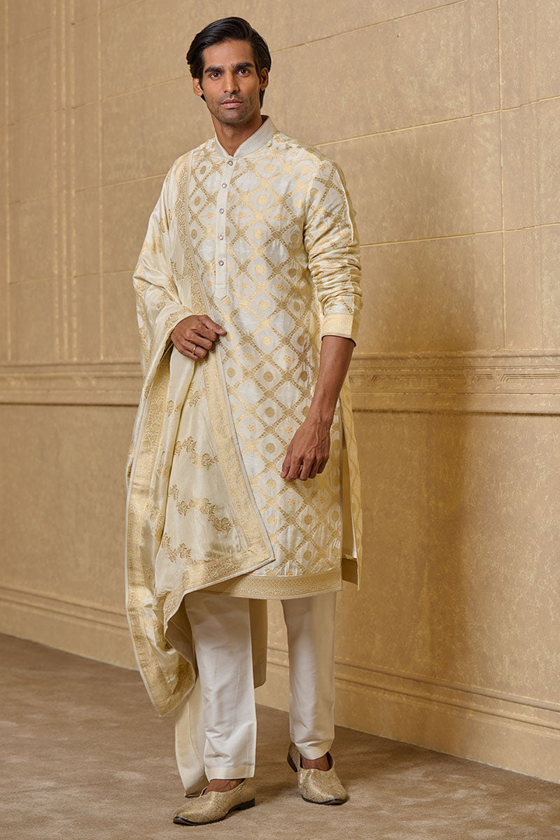 Ivory Zari Jacquard Kurta Set