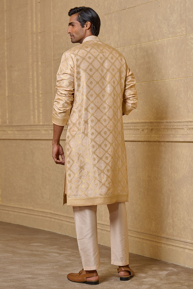 Peach Zari Jacquard Kurta Set