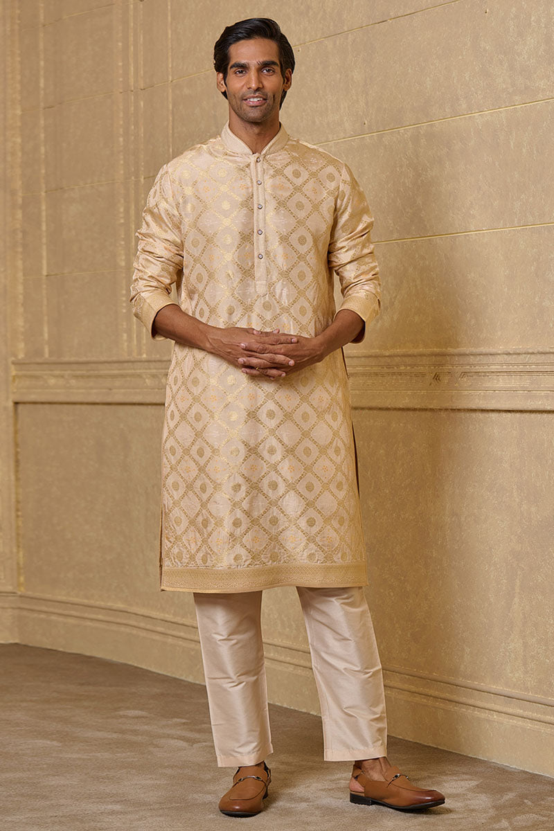 Peach Zari Jacquard Kurta Set