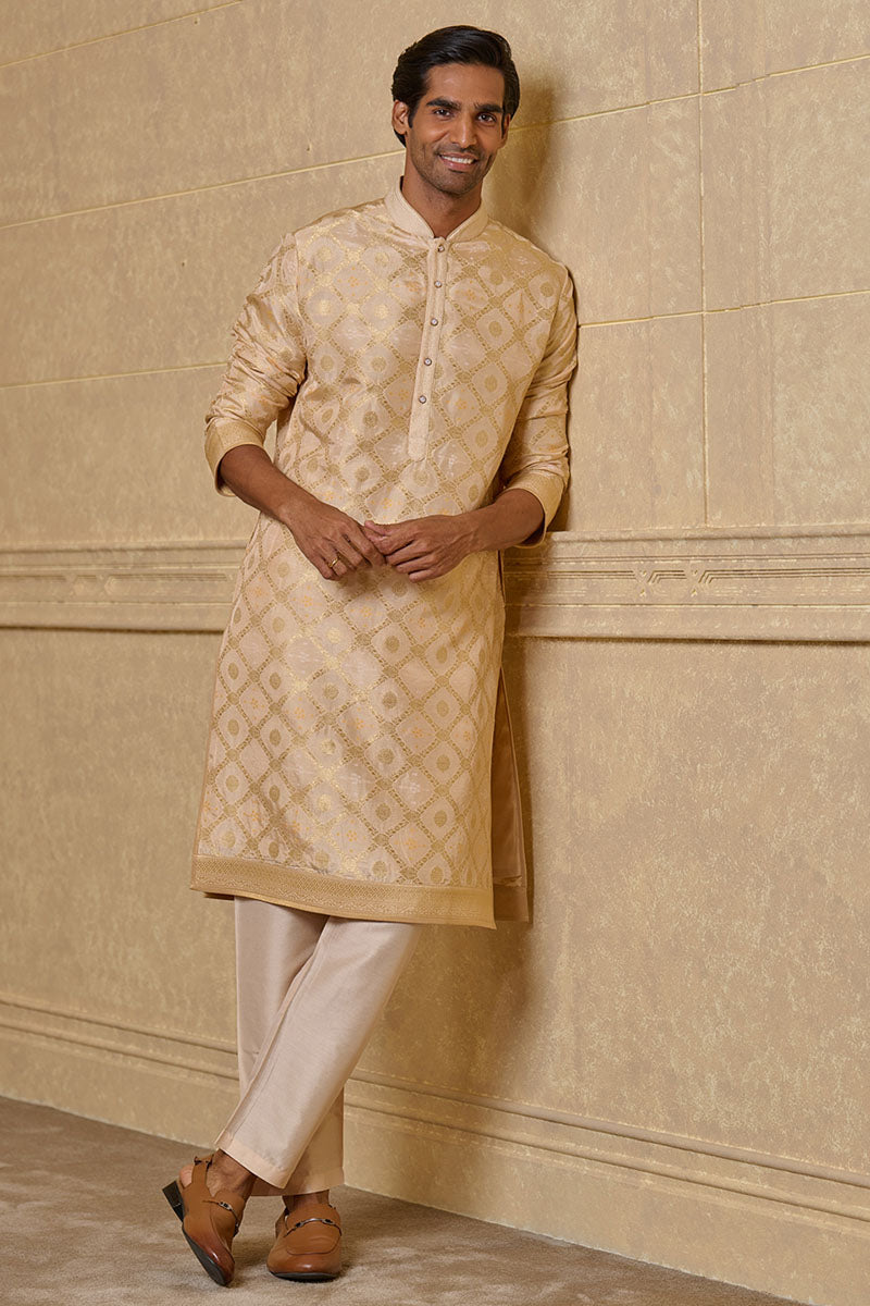 Peach Zari Jacquard Kurta Set