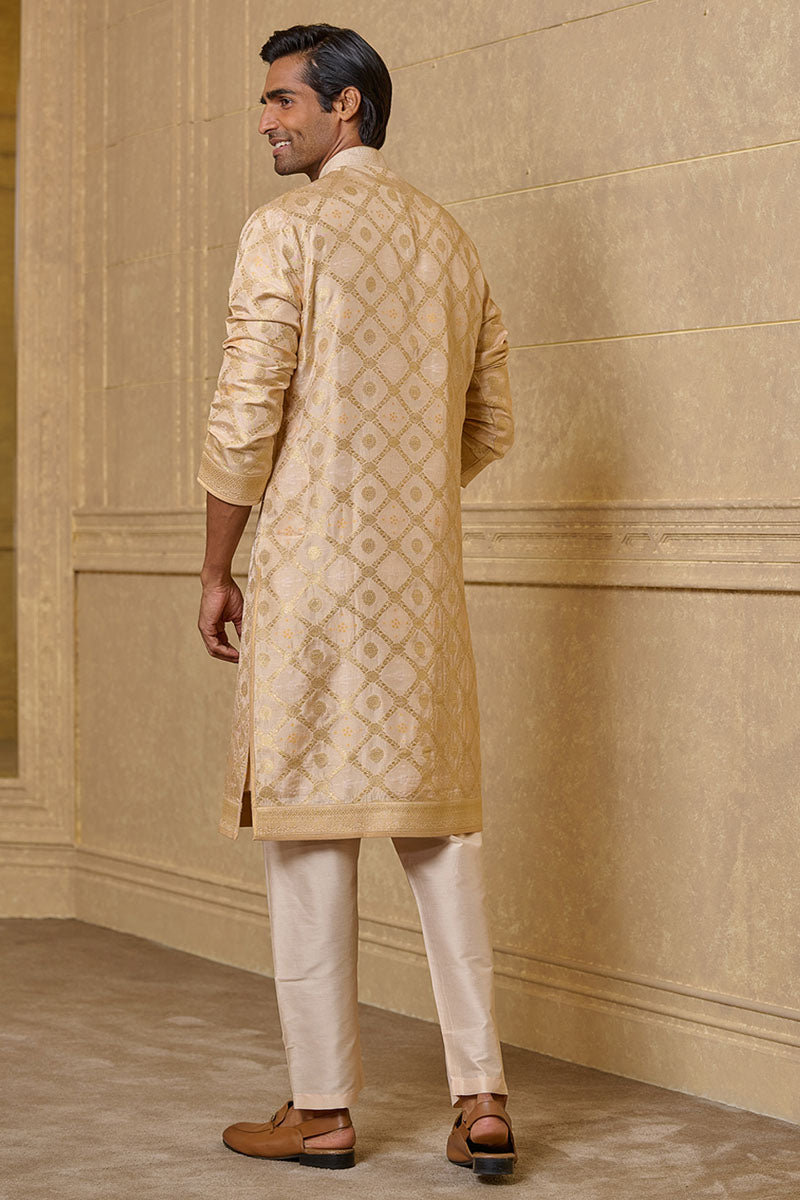 Peach Zari Jacquard Kurta Set