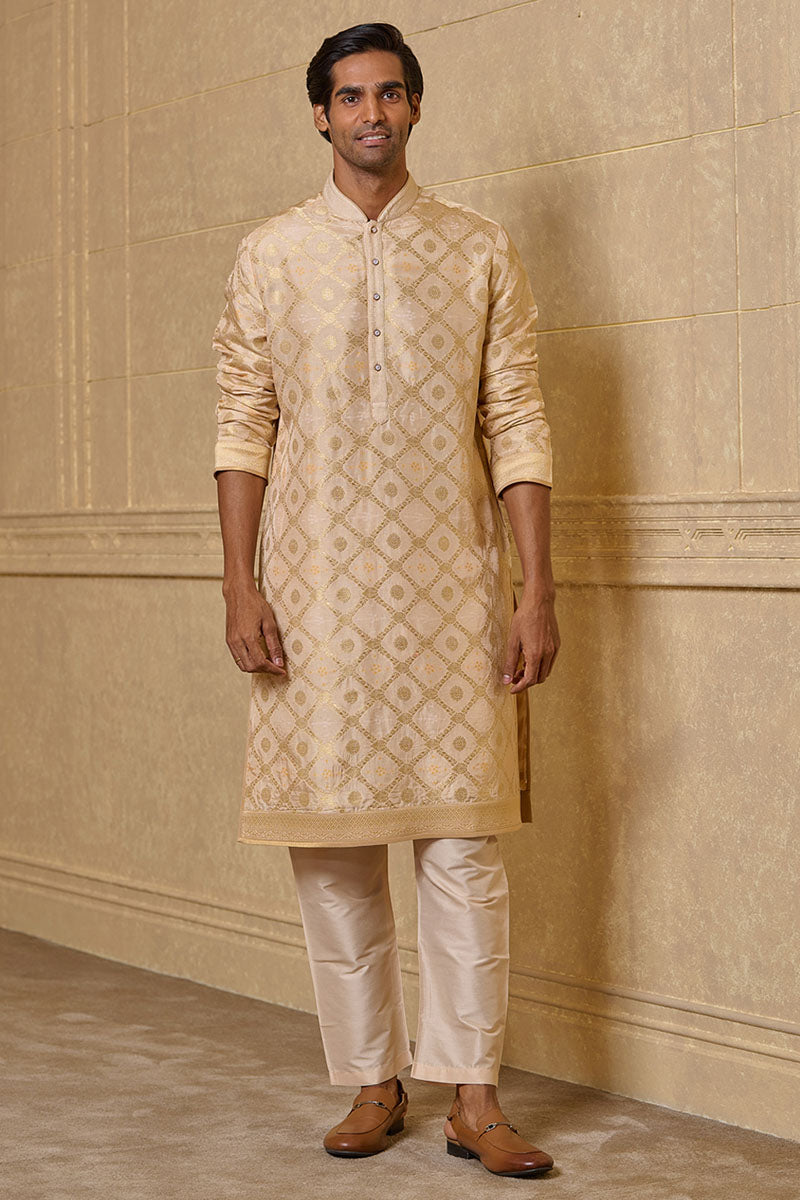 Peach Zari Jacquard Kurta Set