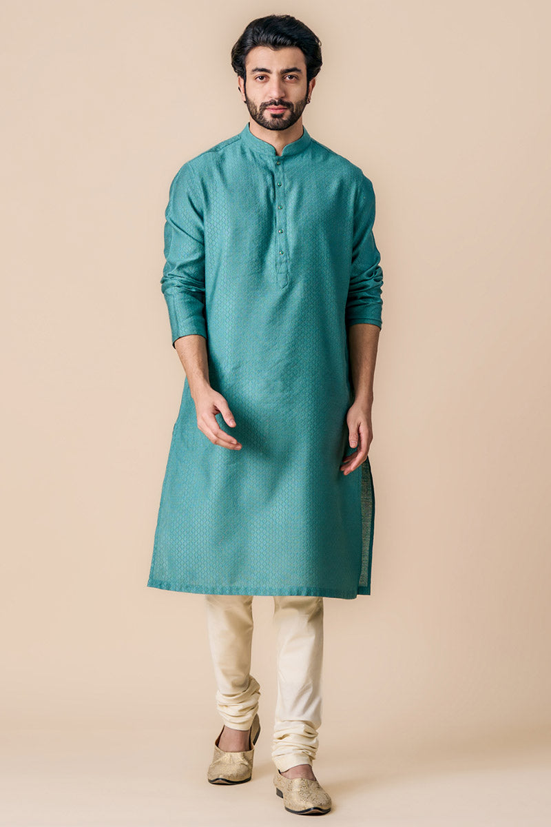 Aqua Jacquard Kurta Set