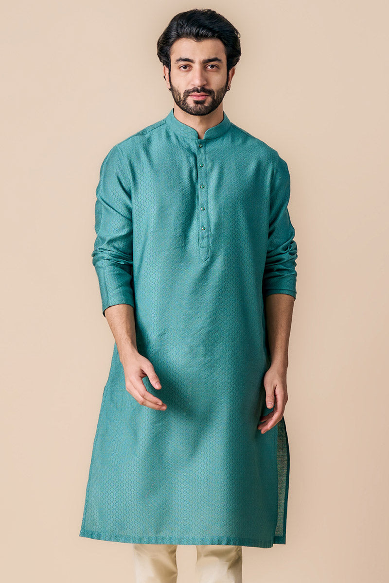 Aqua Jacquard Kurta Set