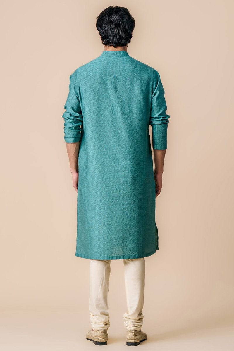 Aqua Jacquard Kurta Set