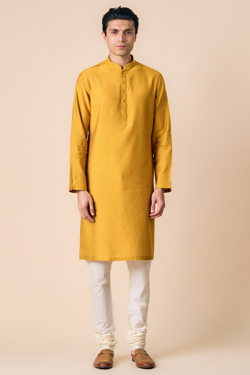 Yellow Ochre Jacquard Kurta Set