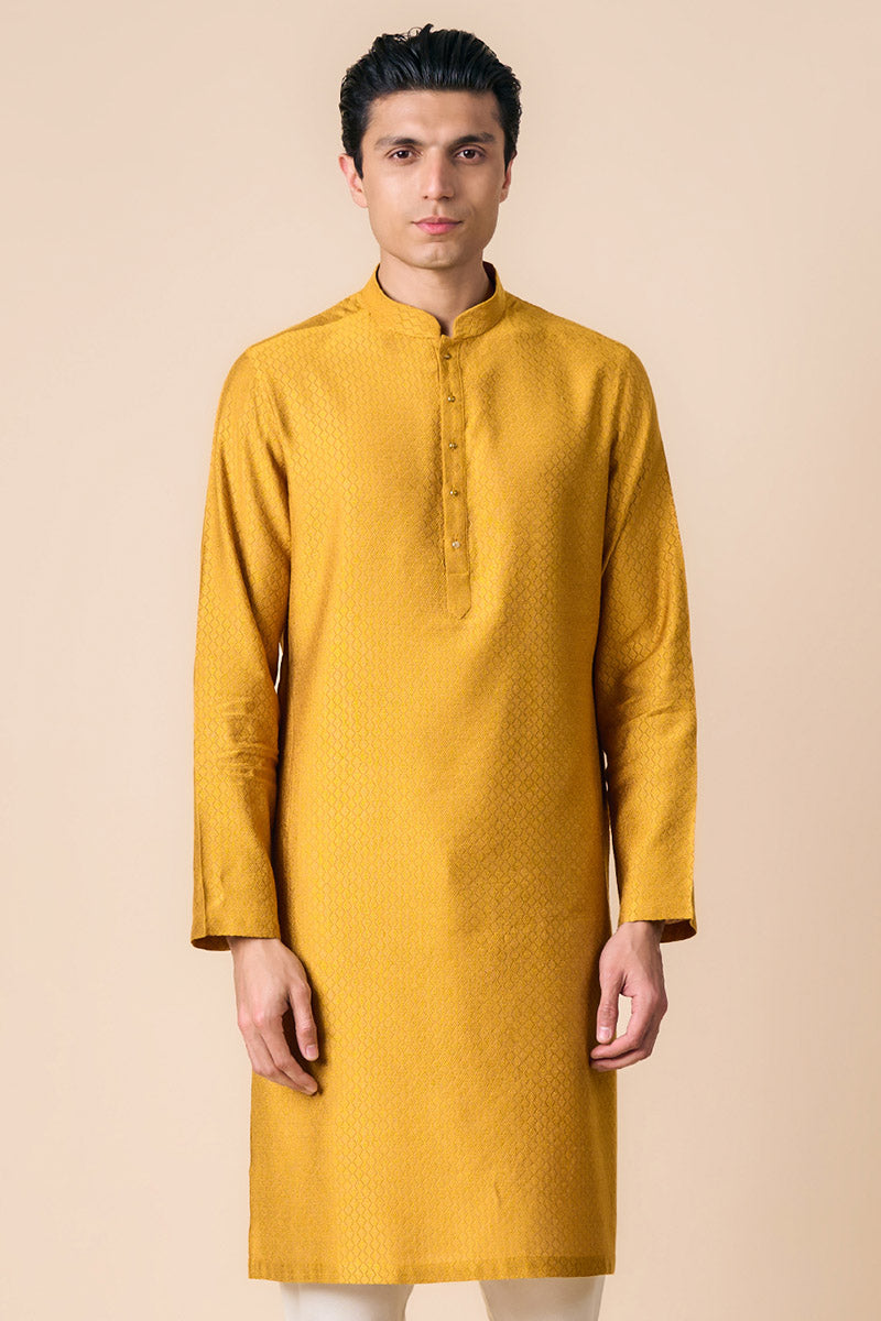 Yellow Ochre Jacquard Kurta Set