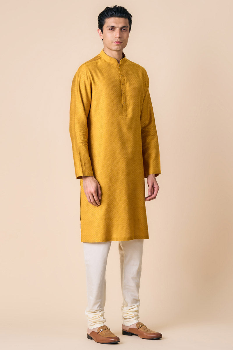 Yellow Ochre Jacquard Kurta Set