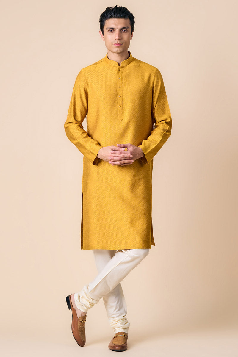 Yellow Ochre Jacquard Kurta Set