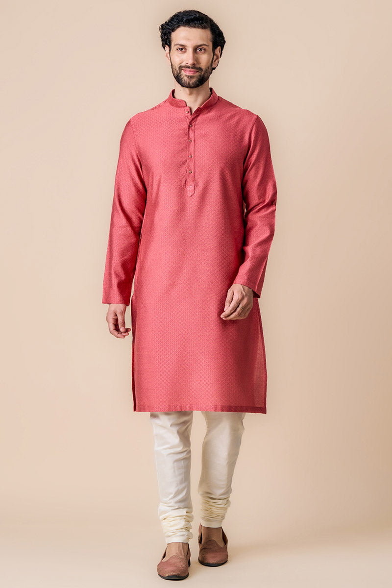 Pink Jacquard Kurta Set