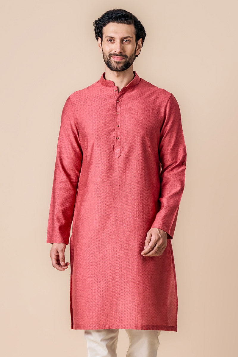 Pink Jacquard Kurta Set