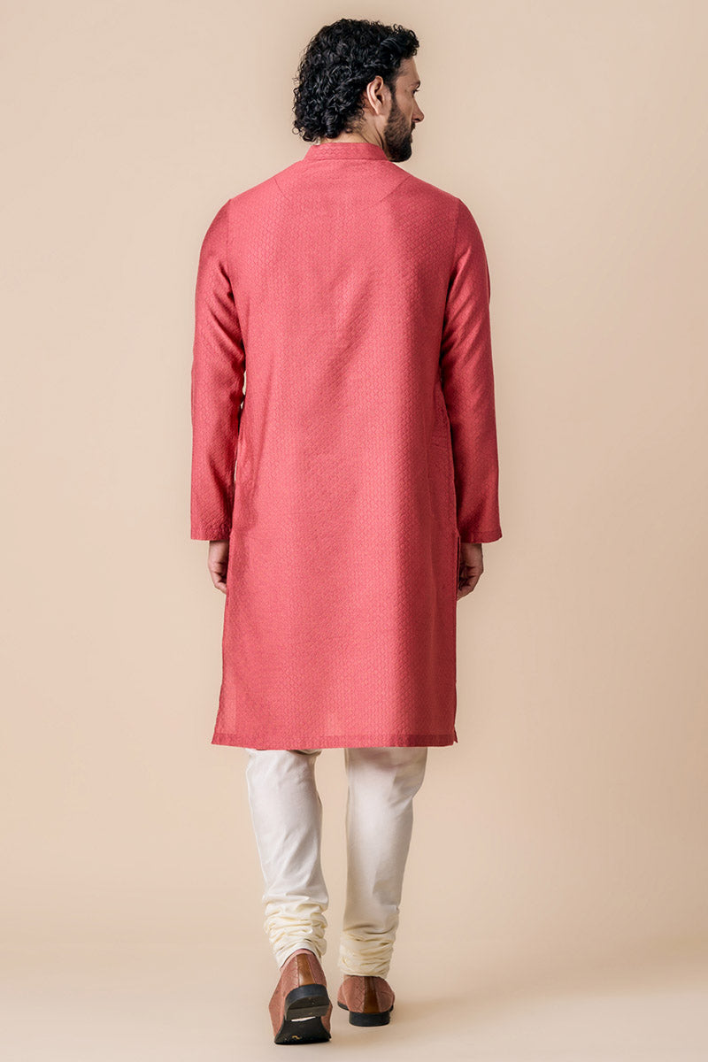 Pink Jacquard Kurta Set