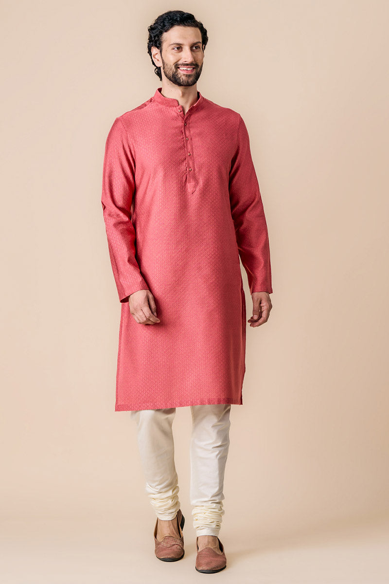 Pink Jacquard Kurta Set