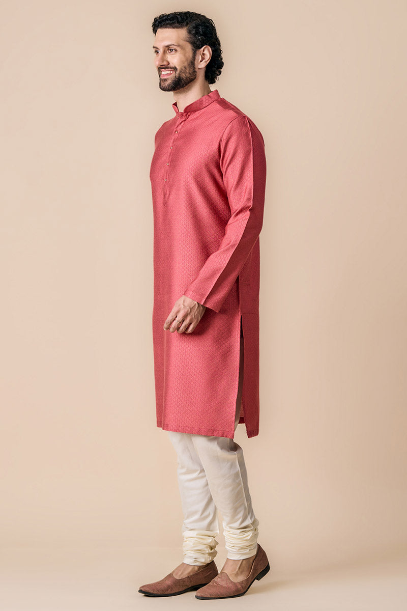 Pink Jacquard Kurta Set