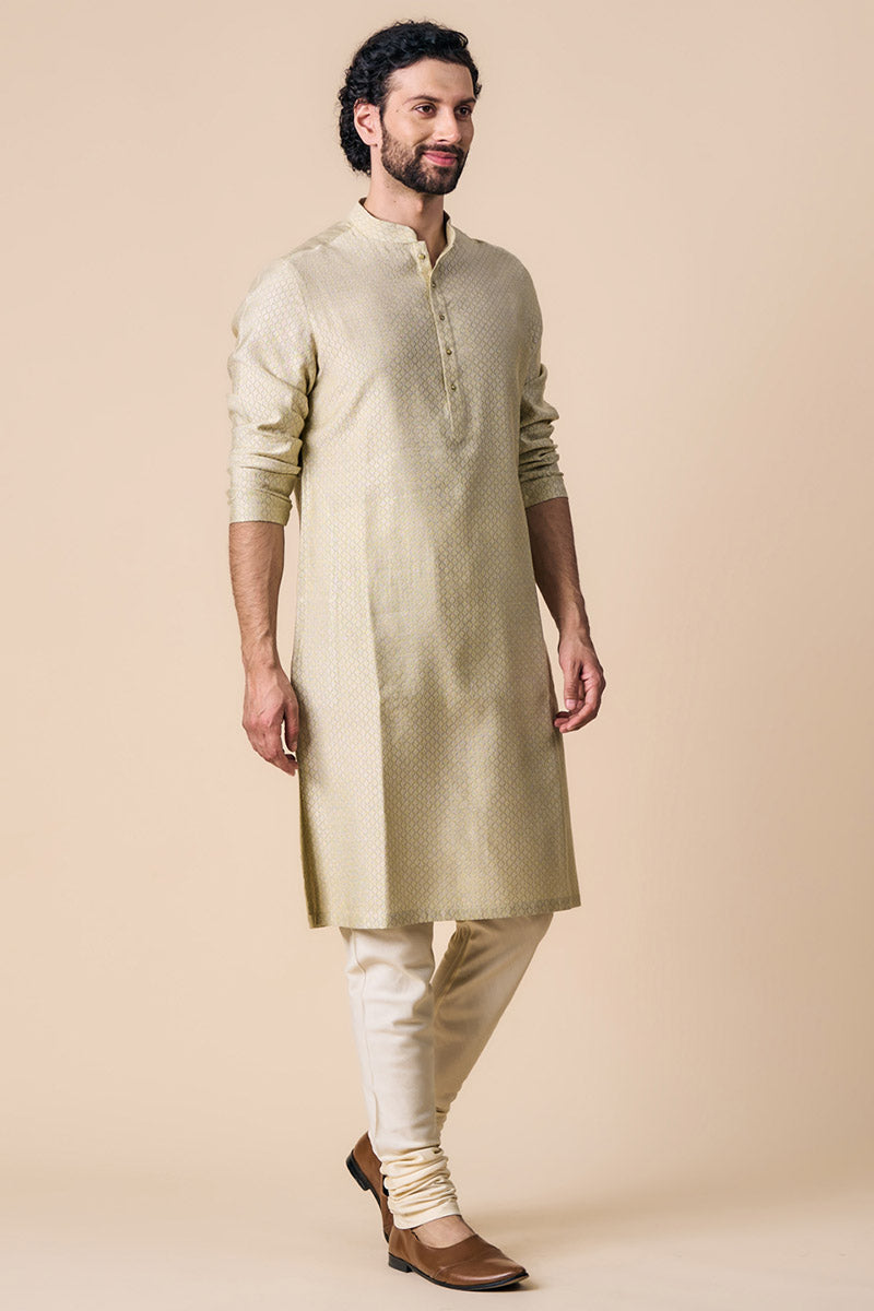 Khaki Jacquard Kurta Set