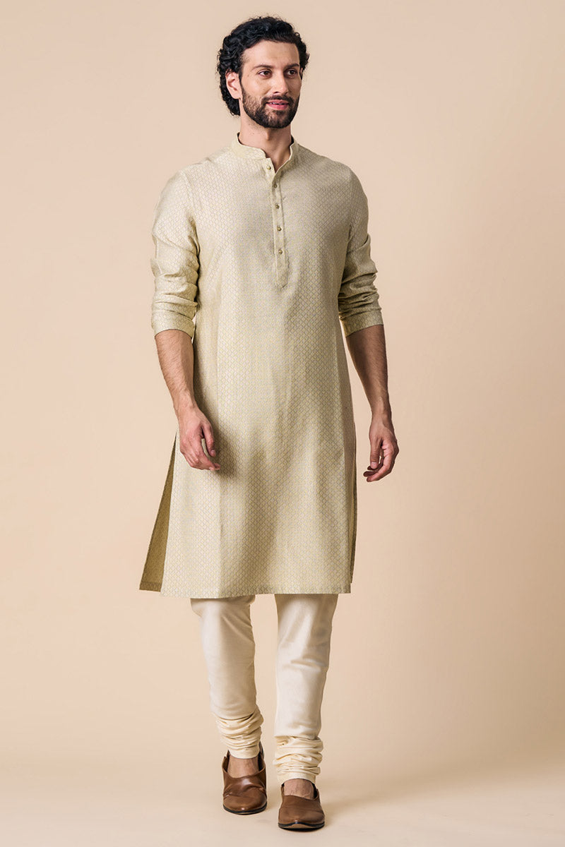 Khaki Jacquard Kurta Set