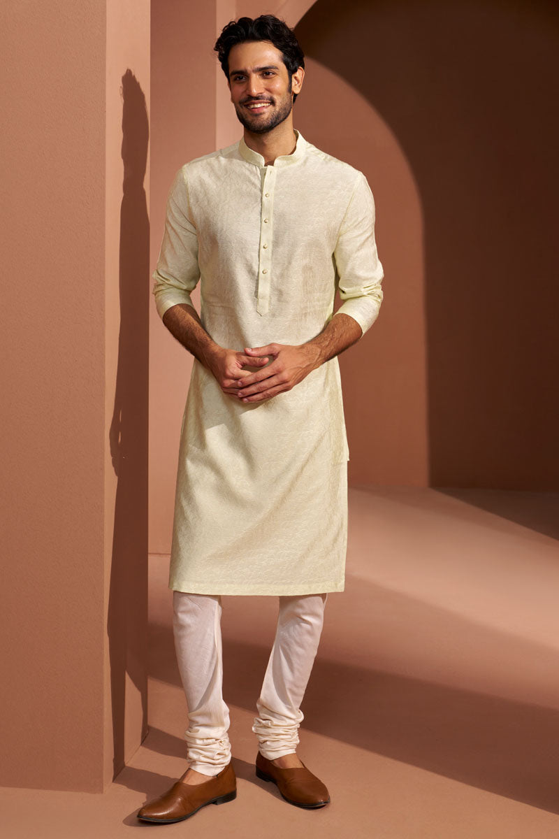 Light Green Floral Self Jacquard Kurta Set