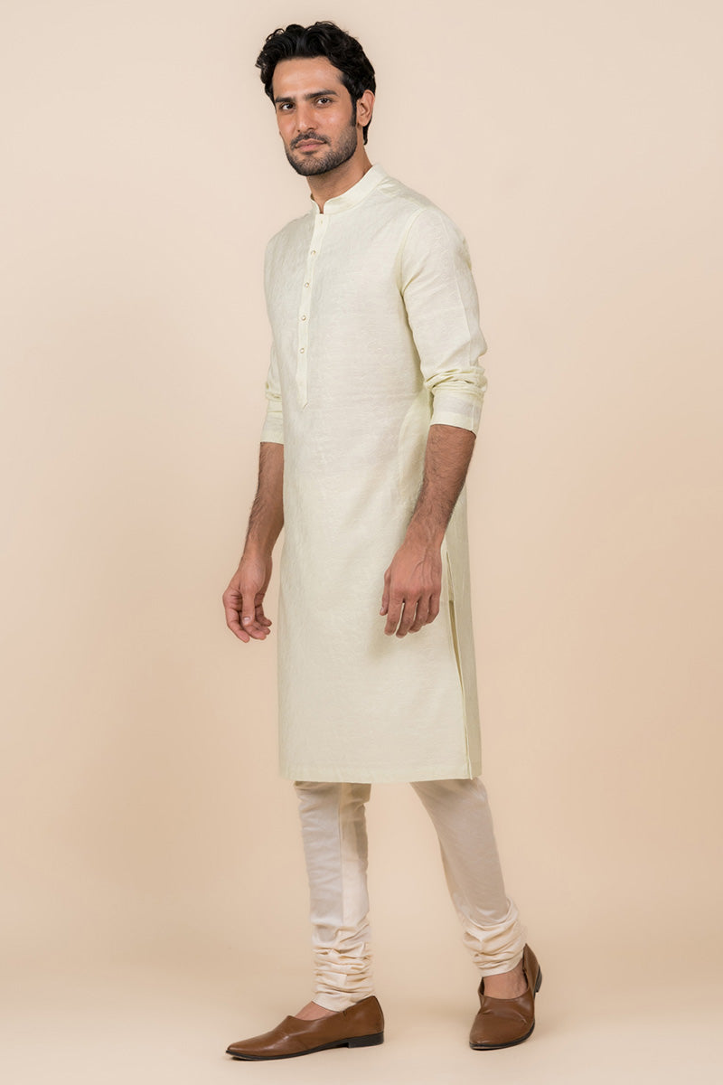 Light Green Floral Self Jacquard Kurta Set