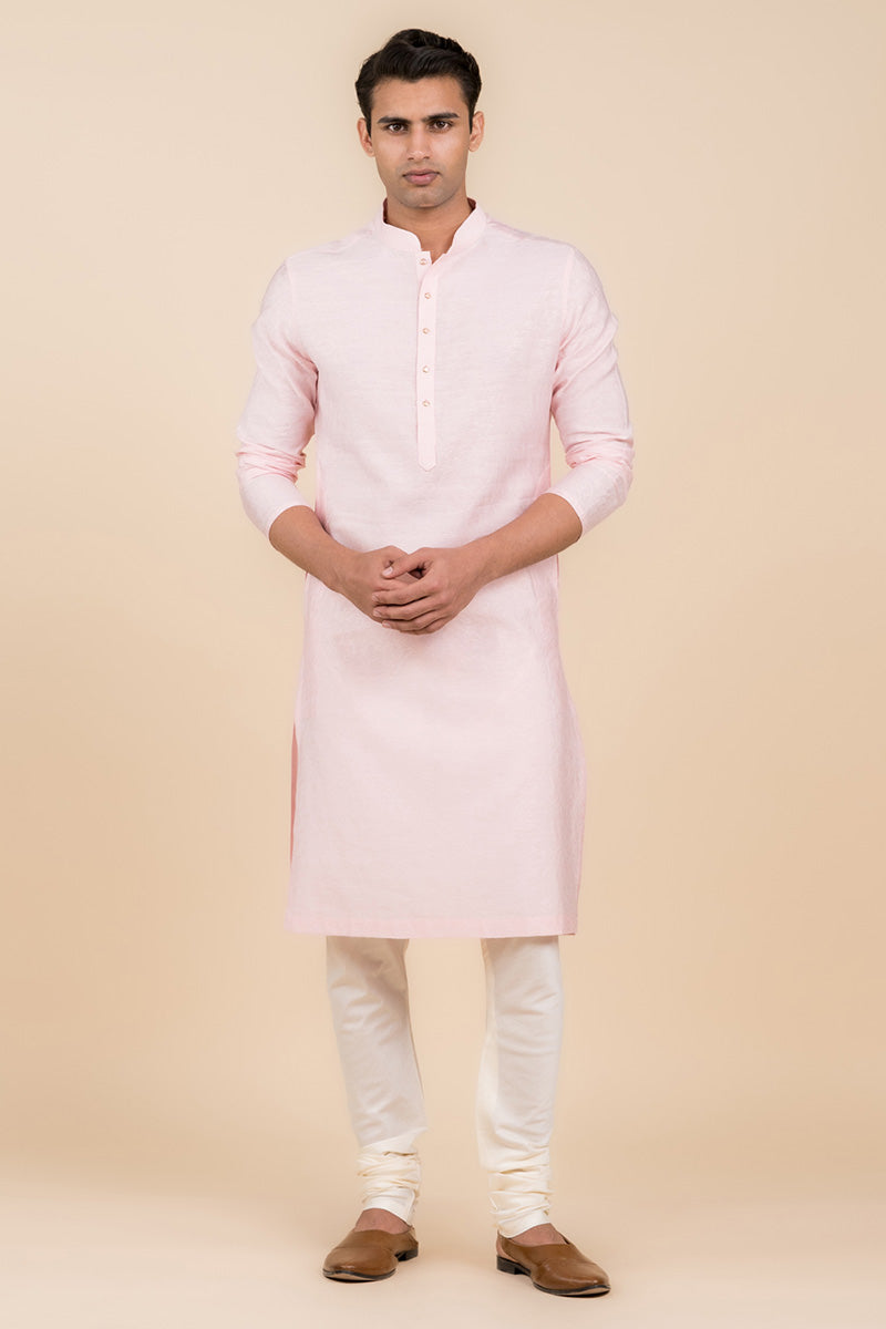 Pink Floral Self Jacquard Kurta Set