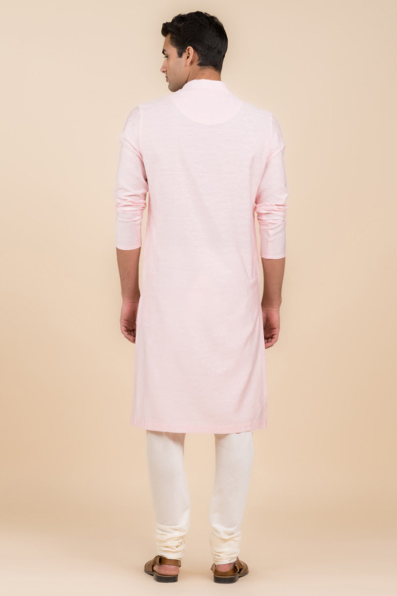 Pink Floral Self Jacquard Kurta Set