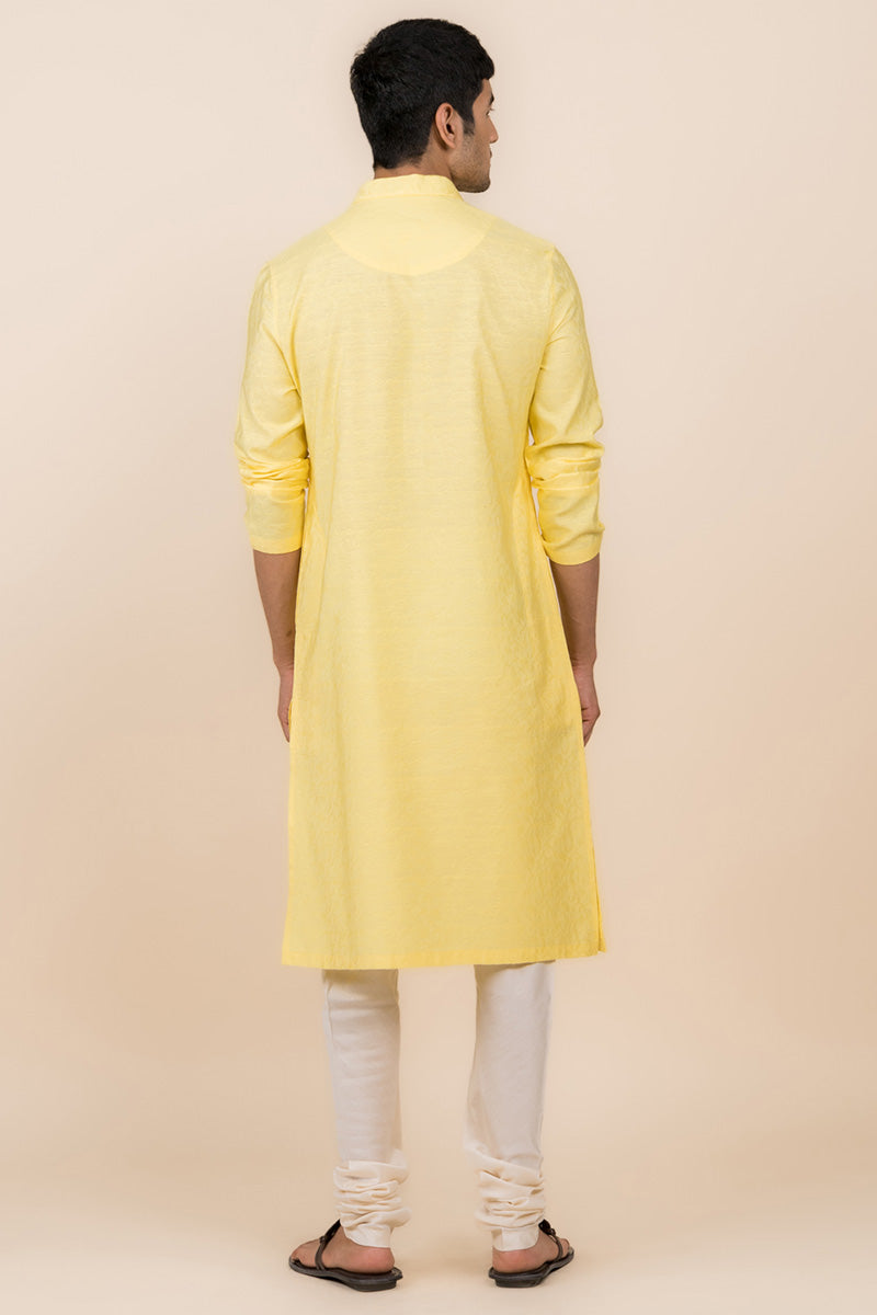 Yellow Floral Self Jacquard Kurta Set