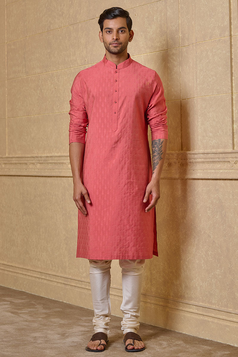 Pink Self Butta Jacquard Kurta Set