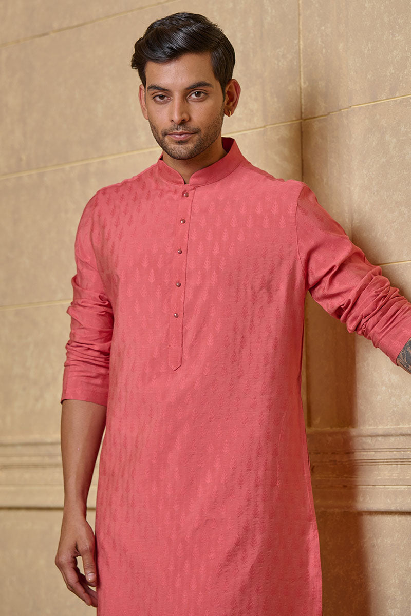 Pink Self Butta Jacquard Kurta Set