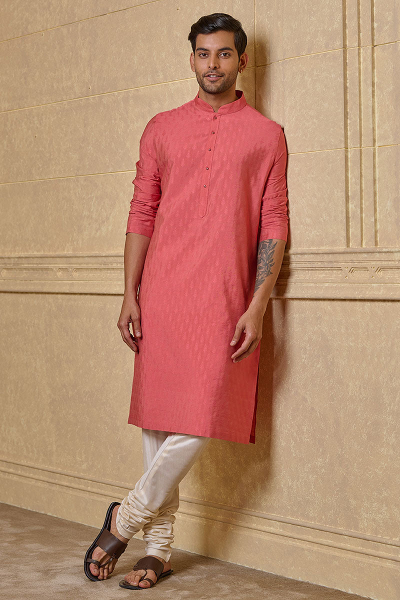 Pink Self Butta Jacquard Kurta Set