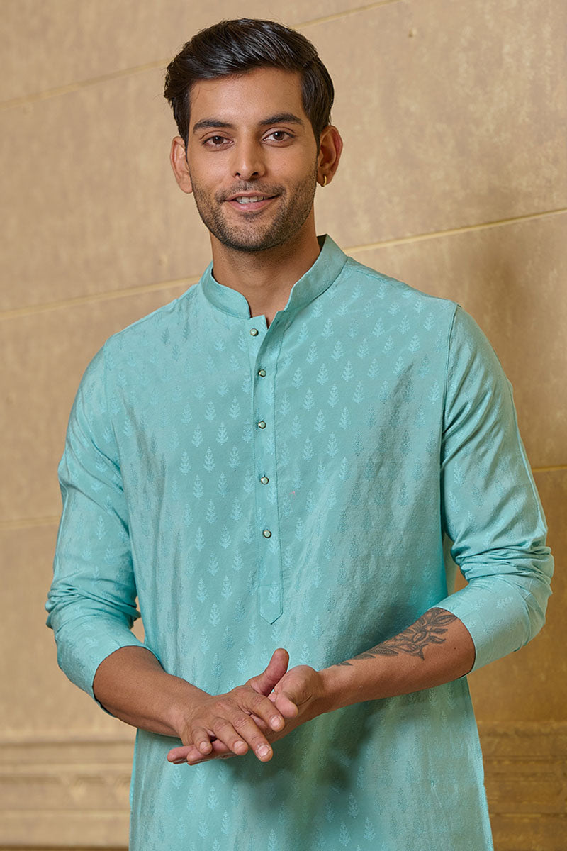 Light Blue Self Butta Jacquard Kurta Set