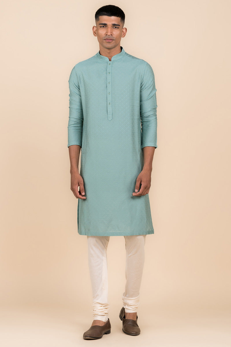 Aqua Jacquard Kurta Set