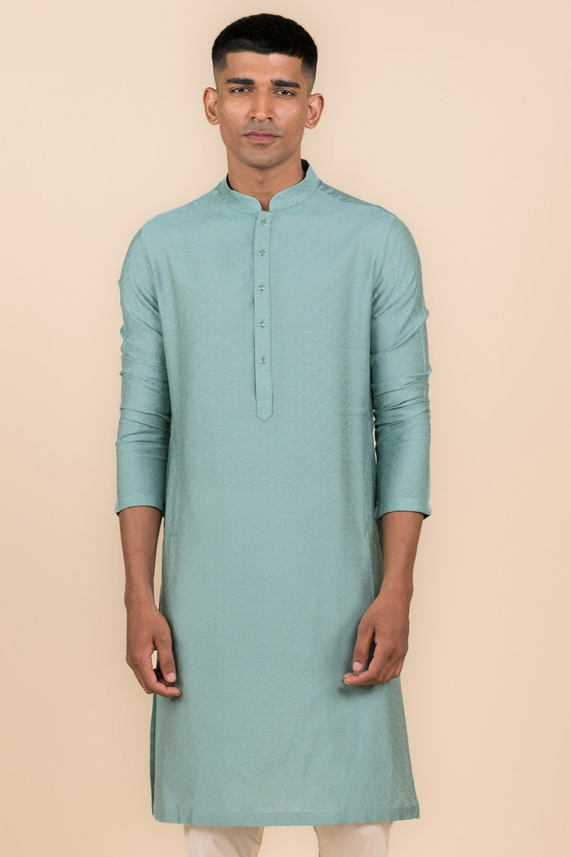 Aqua Jacquard Kurta Set