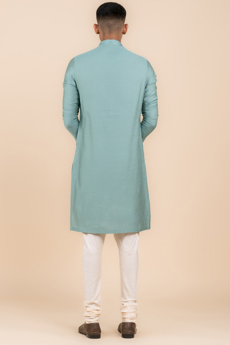 Aqua Jacquard Kurta Set