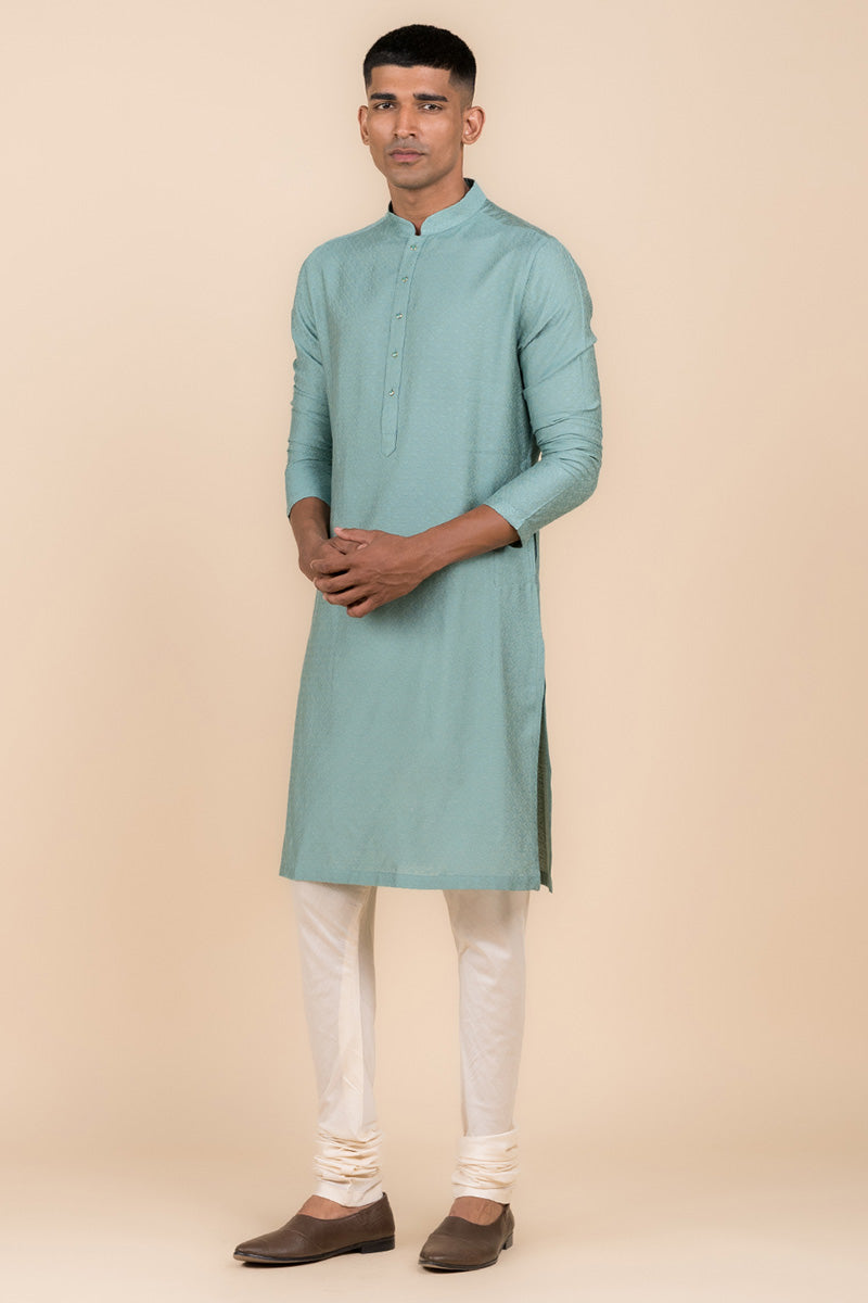 Aqua Jacquard Kurta Set