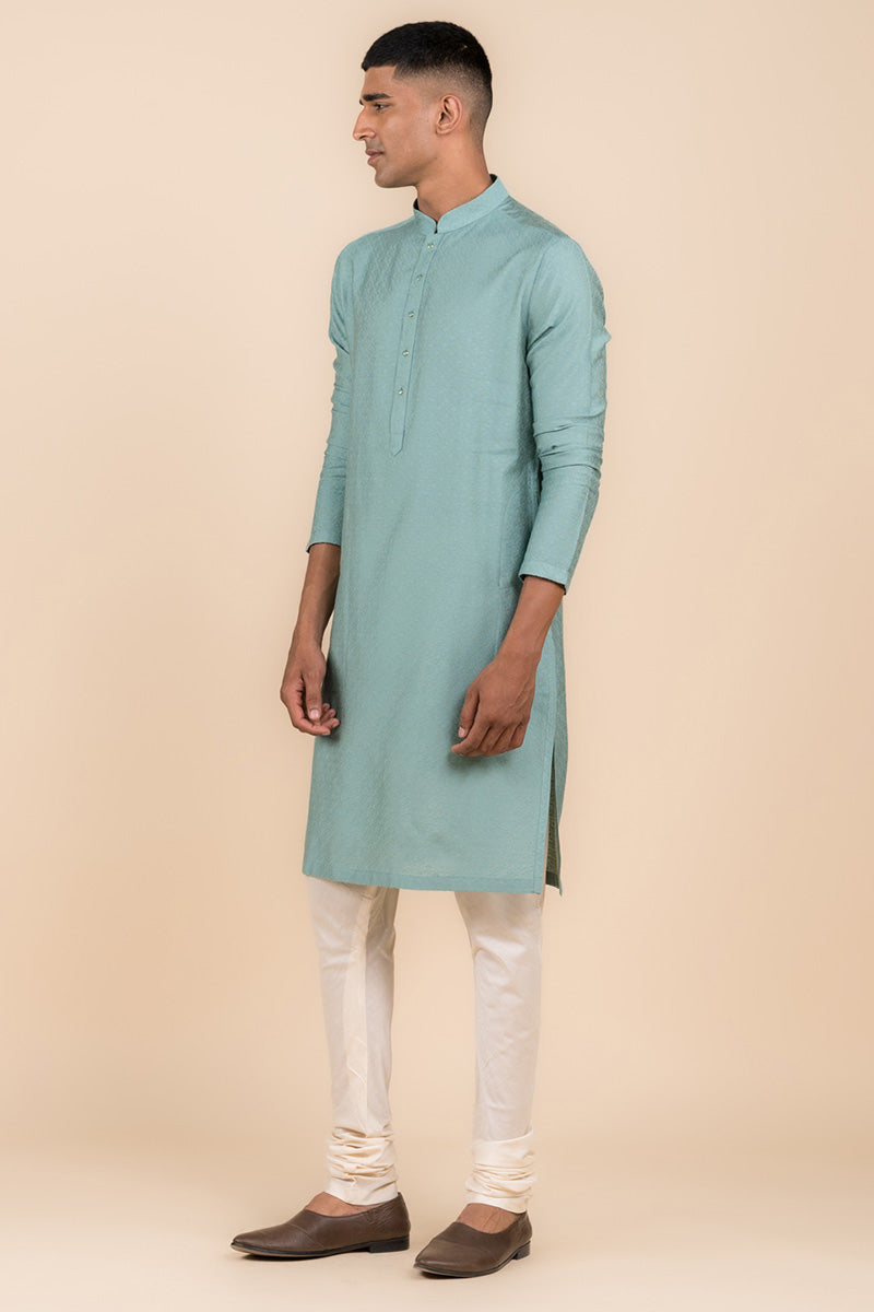 Aqua Jacquard Kurta Set