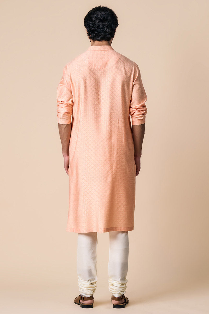 Peach Jacquard Kurta Set