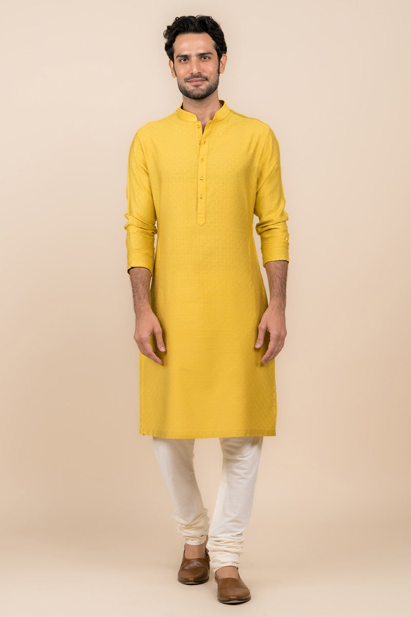 Yellow Jacquard Kurta Set