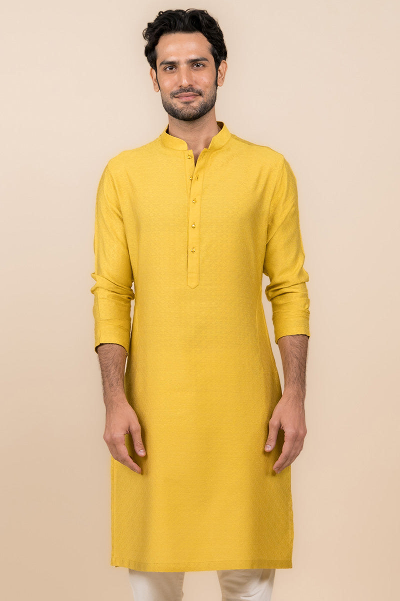 Yellow Jacquard Kurta Set