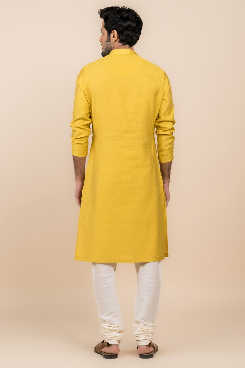 Yellow Jacquard Kurta Set