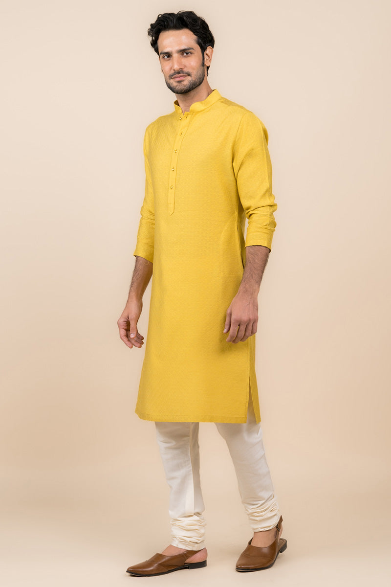 Yellow Jacquard Kurta Set