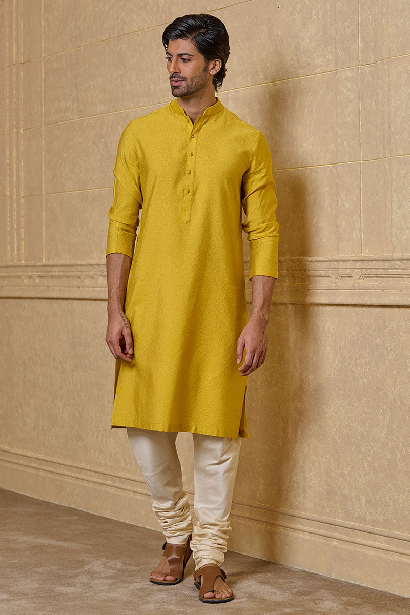 Yellow Floral Jacquard Kurta Set