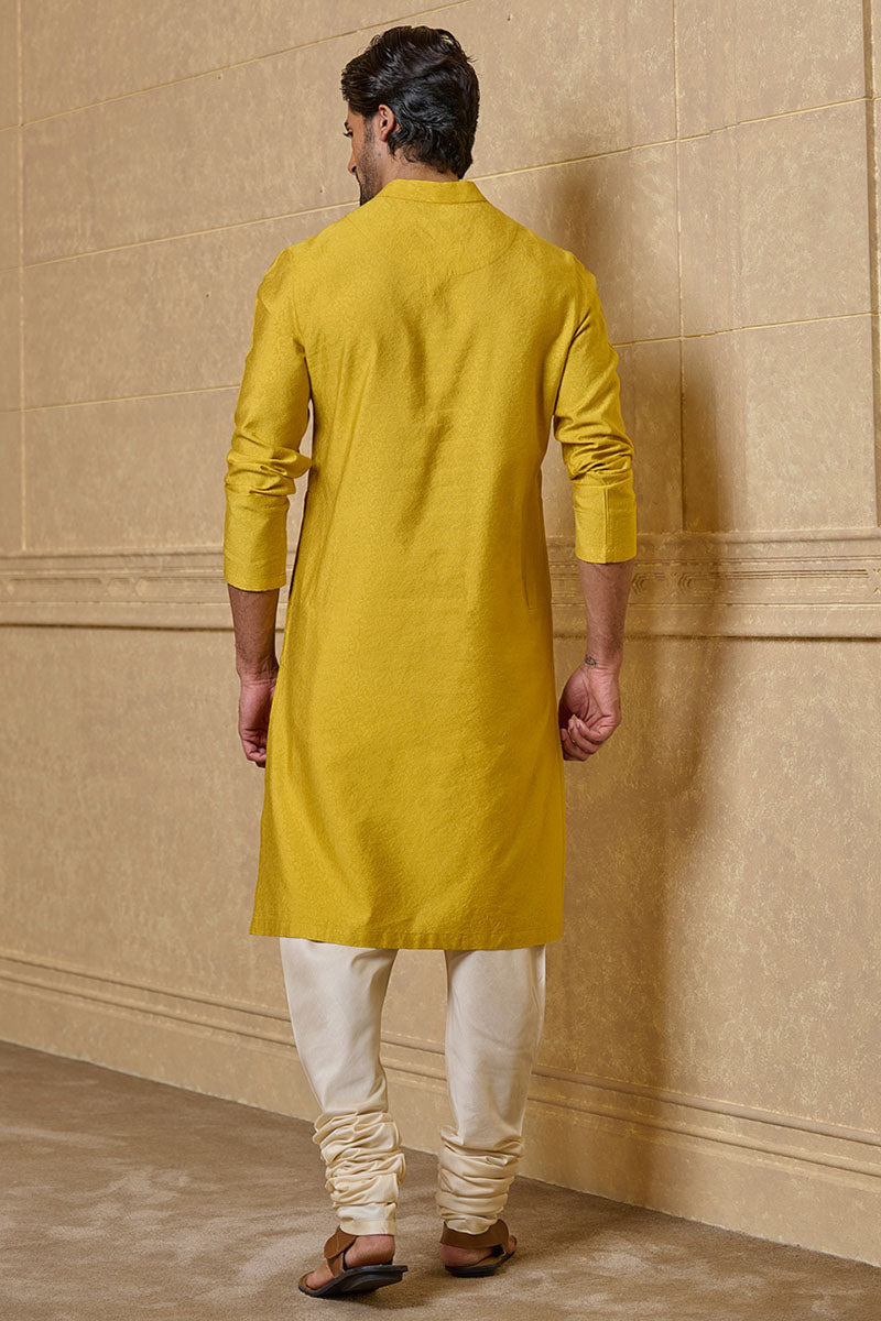 Yellow Floral Jacquard Kurta Set