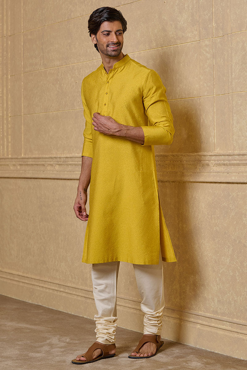 Yellow Floral Jacquard Kurta Set