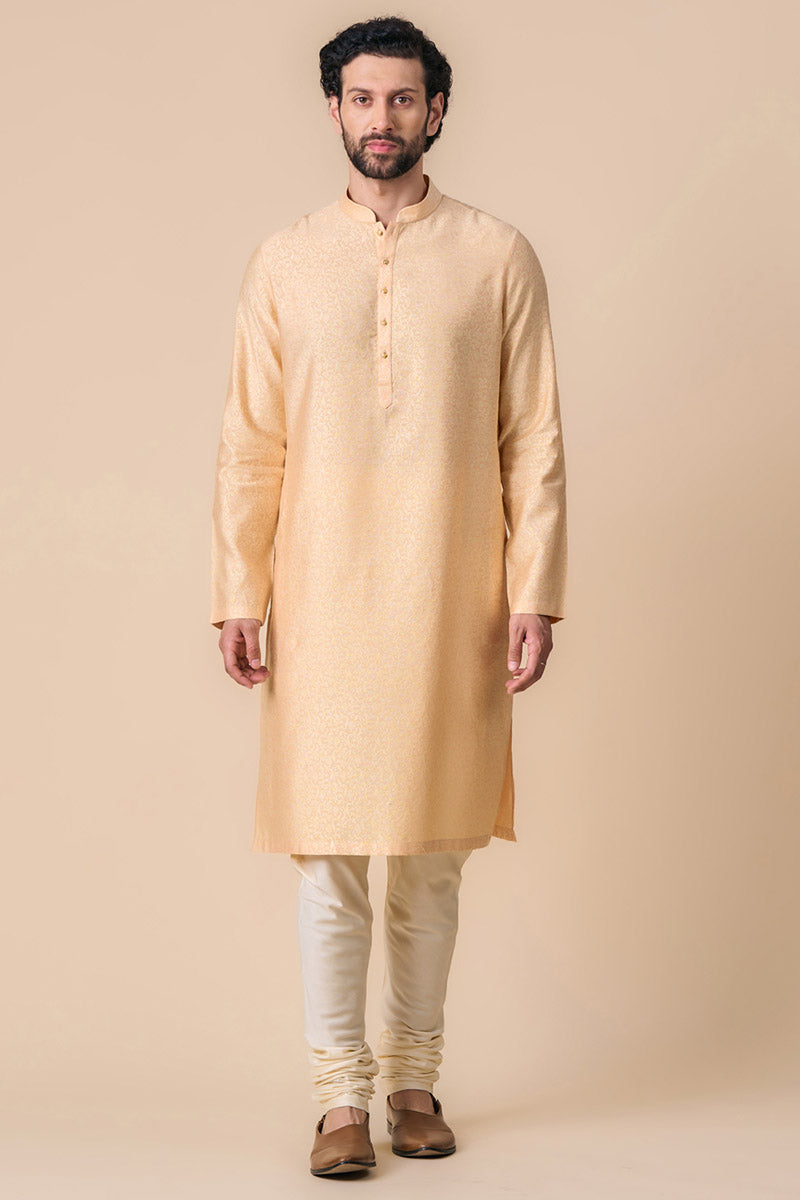 Peach Floral Jacquard Kurta Set