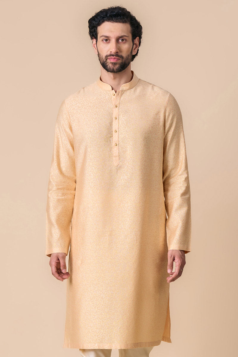 Peach Floral Jacquard Kurta Set