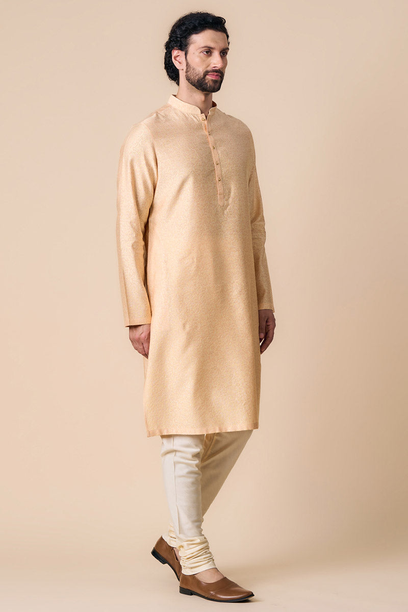 Peach Floral Jacquard Kurta Set