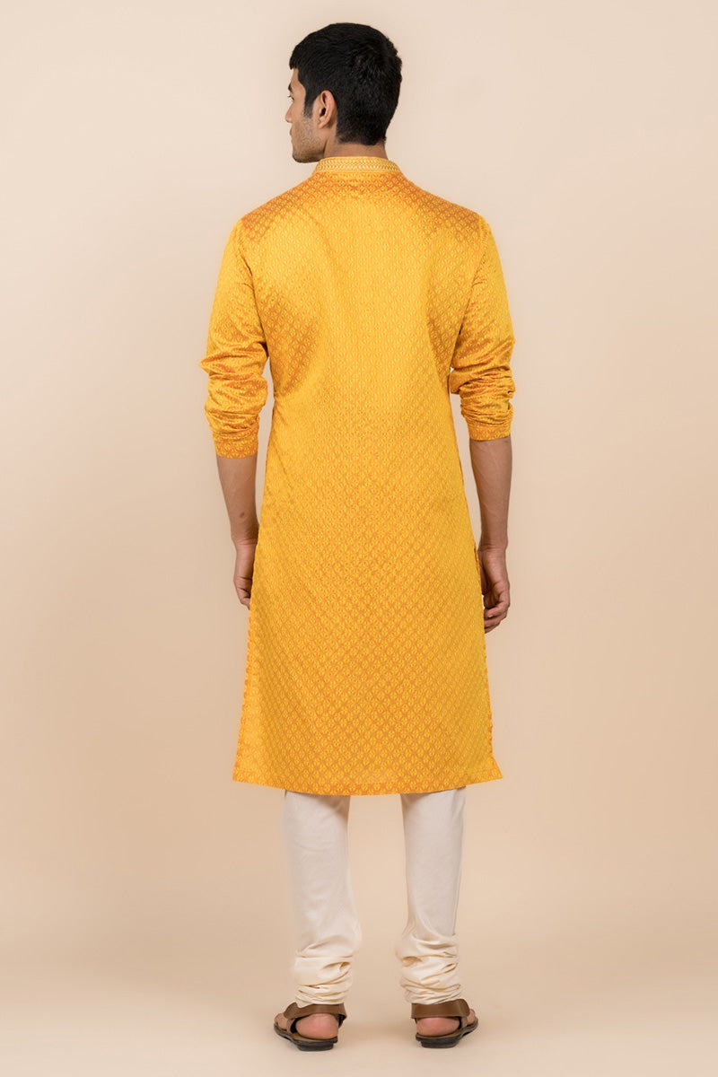 Yellow Ochre All Over Jacquard Kurta Set