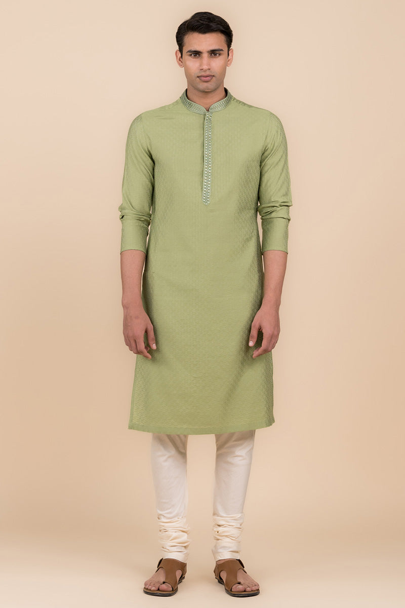 Light Green All Over Jacquard Kurta Set