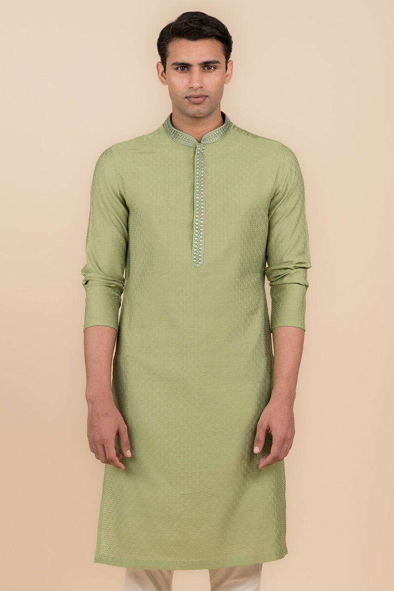 Light Green All Over Jacquard Kurta Set