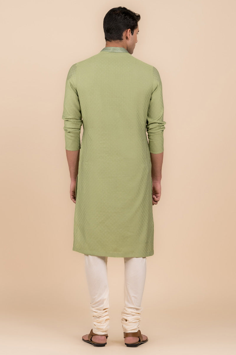 Light Green All Over Jacquard Kurta Set