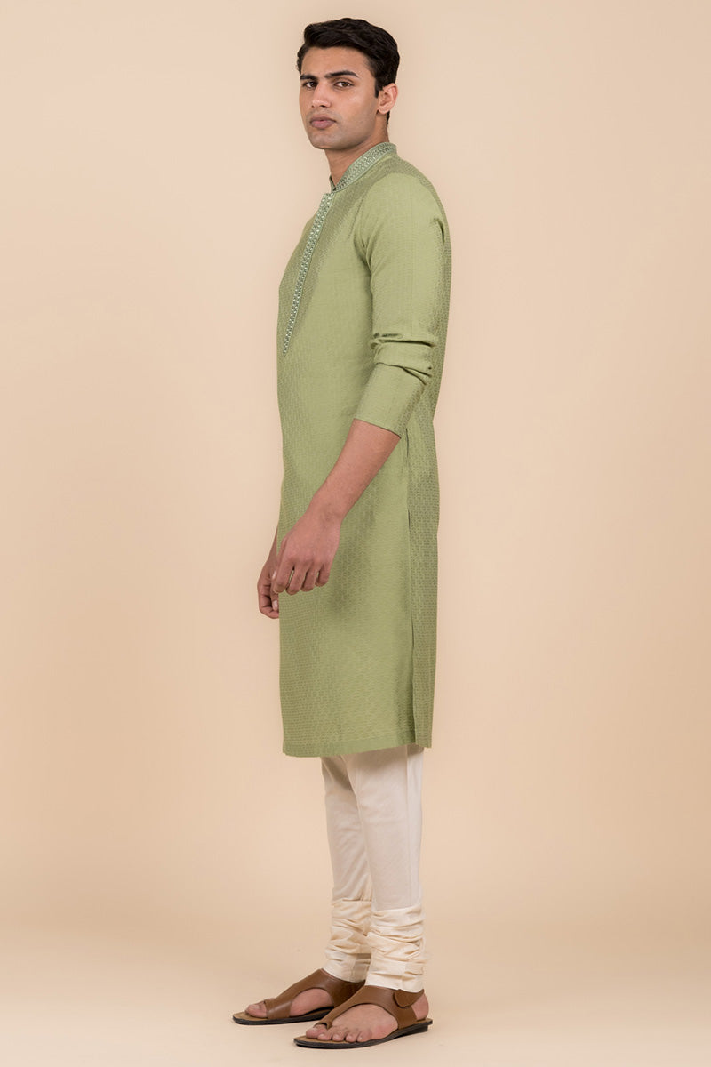 Light Green All Over Jacquard Kurta Set